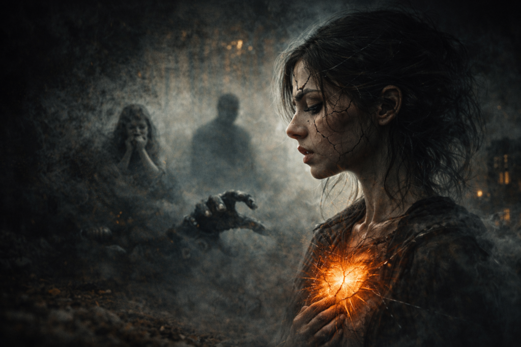 Psychological thriller craft showing unresolved wound driving narrative tension