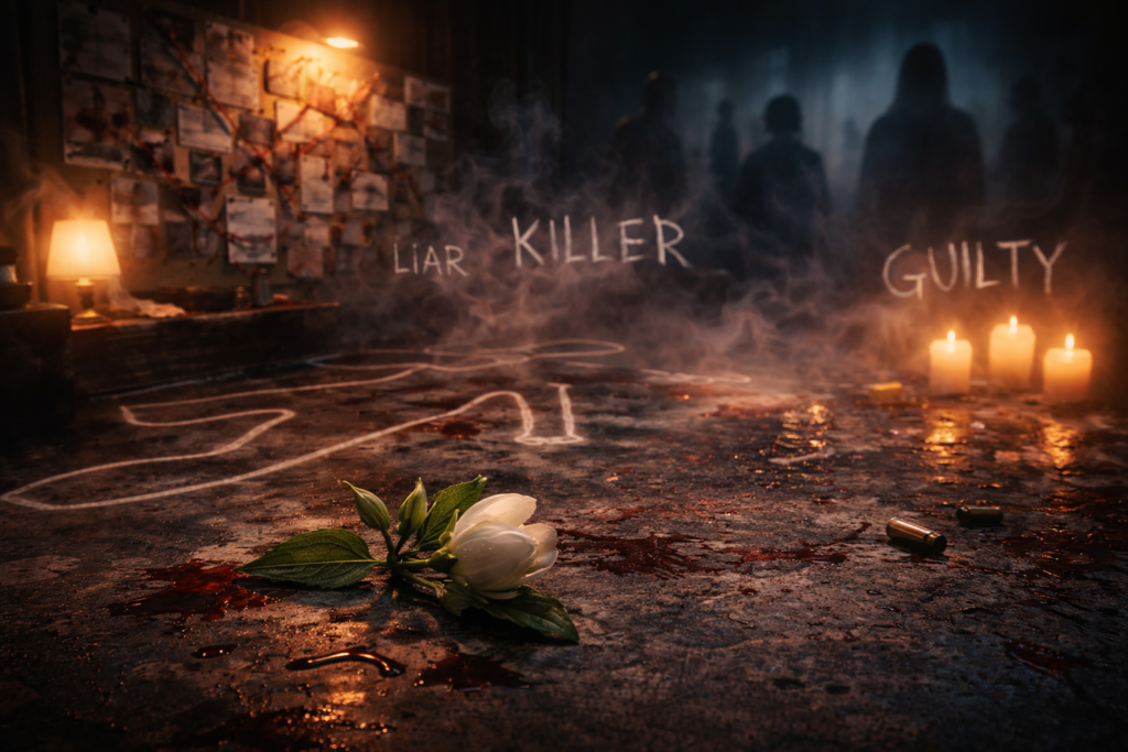 Psychological thriller film - Branding elements with symbolic jasmine and investigative atmosphere