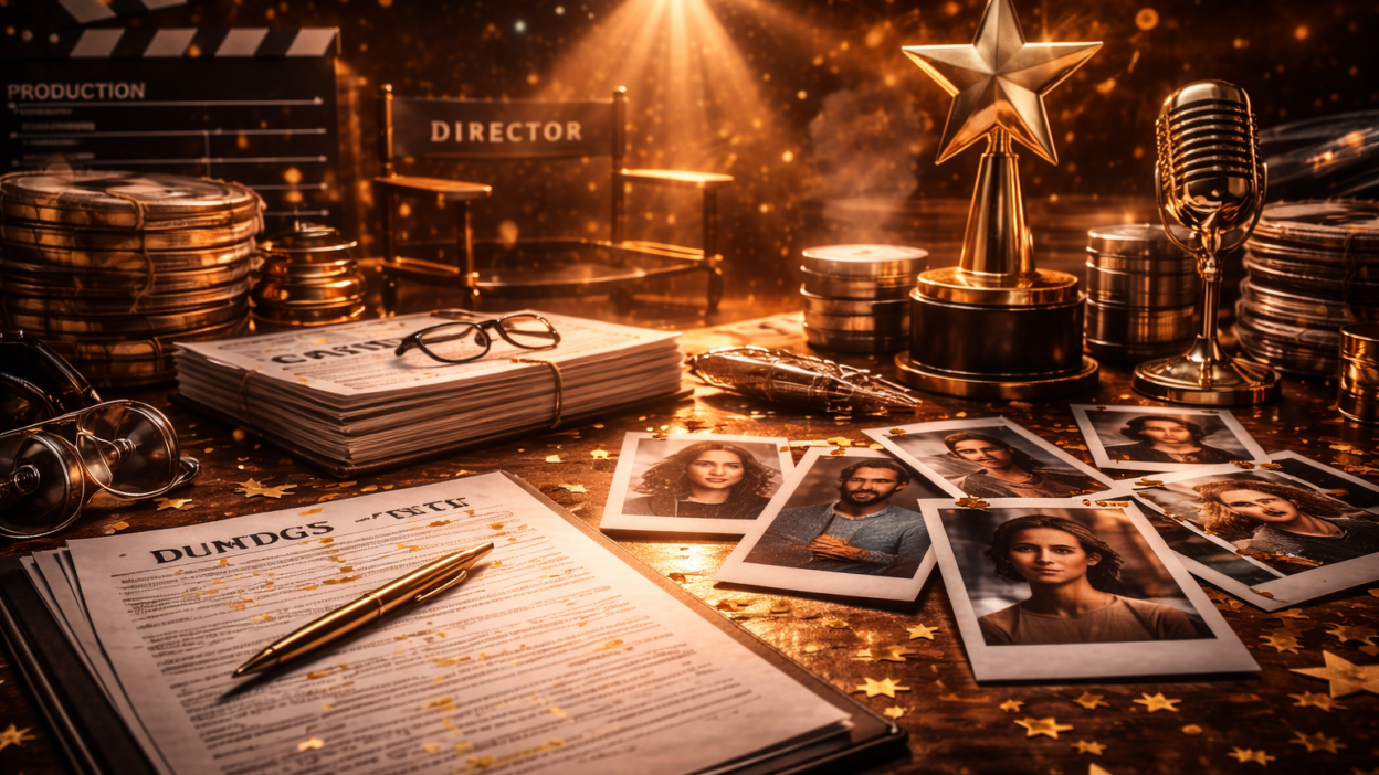 Abstract cinematic visual representing psychological thriller casting and actor-driven storytelling