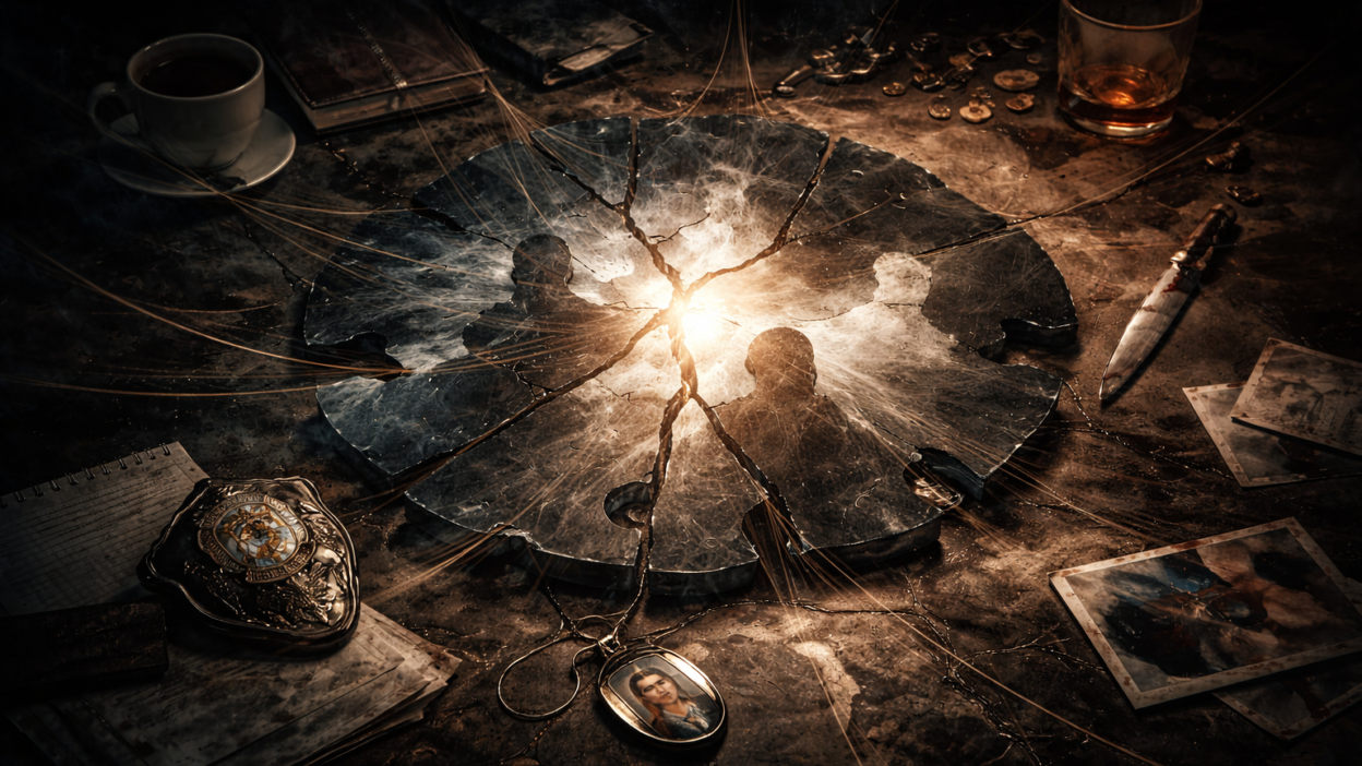 Abstract representation of psychological thriller secondary characters influencing the protagonist through relational dynamics