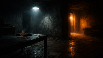 Cinematic lighting contrast between light and shadow creating psychological tension