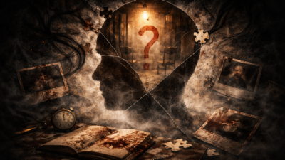 Abstract representation of an unreliable protagonist and fractured perception in psychological thriller storytelling