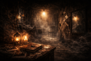 Abstract cinematic atmosphere representing psychological tension in a psychological thriller environment