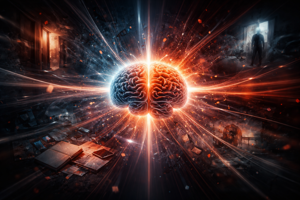 Abstract visualization of psychological thriller filmmaking where character psychology drives narrative tension.