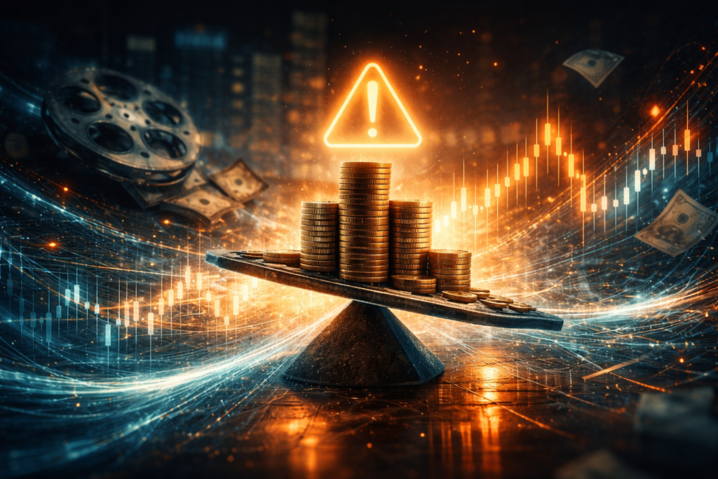 Abstract visualization of risk recalibration in psychological thriller investment and film financing