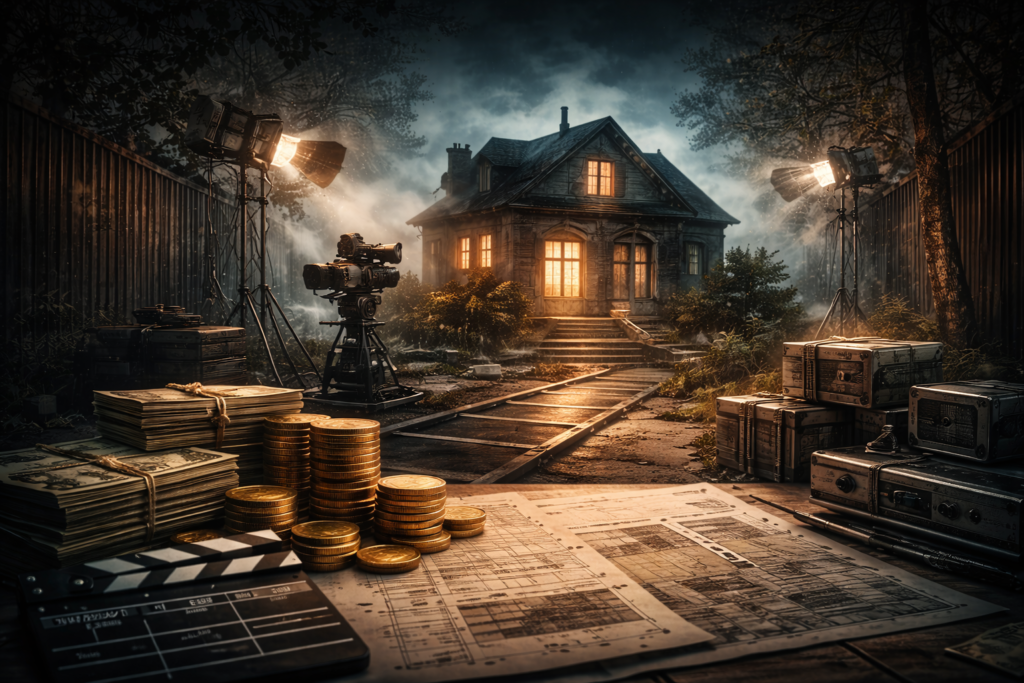 Abstract illustration of a contained location production strategy in a mid budget thriller