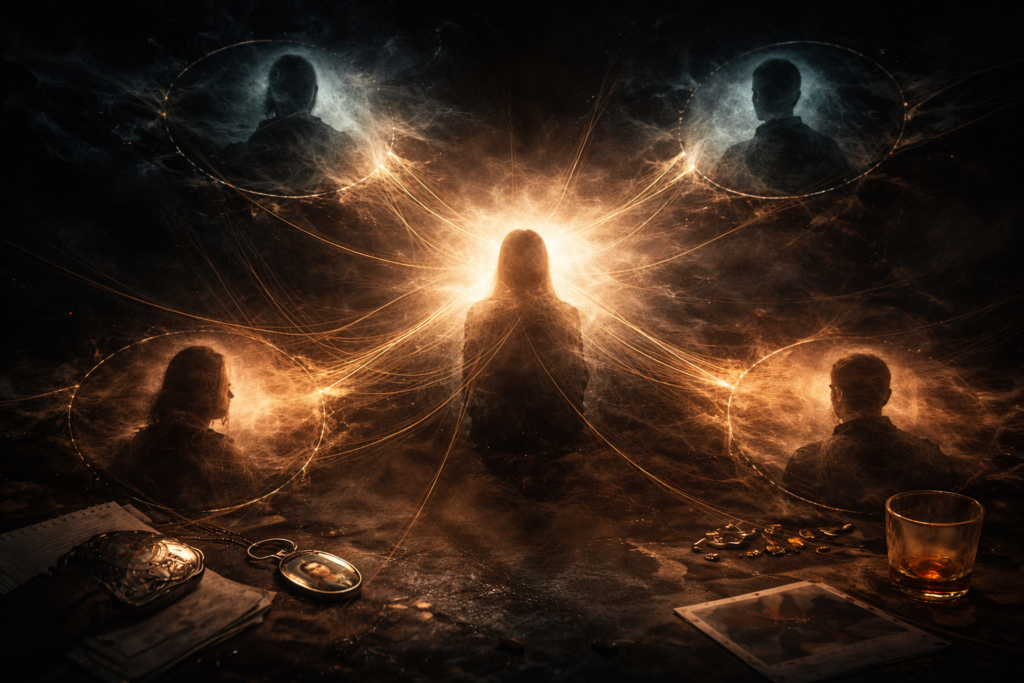 Abstract network symbolizing psychological thriller secondary characters acting as mirrors contrasts and triggers