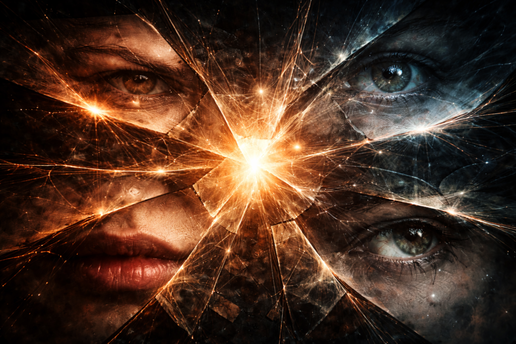 Abstract representation of micro expressions revealing hidden emotions in visual storytelling in psychological thrillers