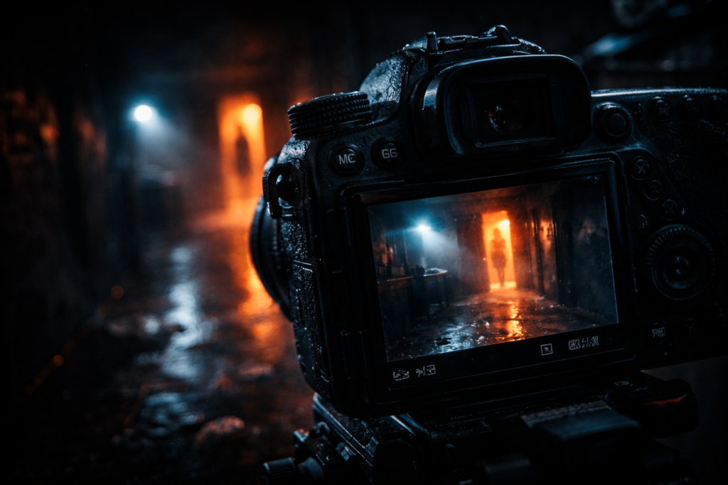 Abstract depiction of camera movement shaping point of view in psychological thriller cinema