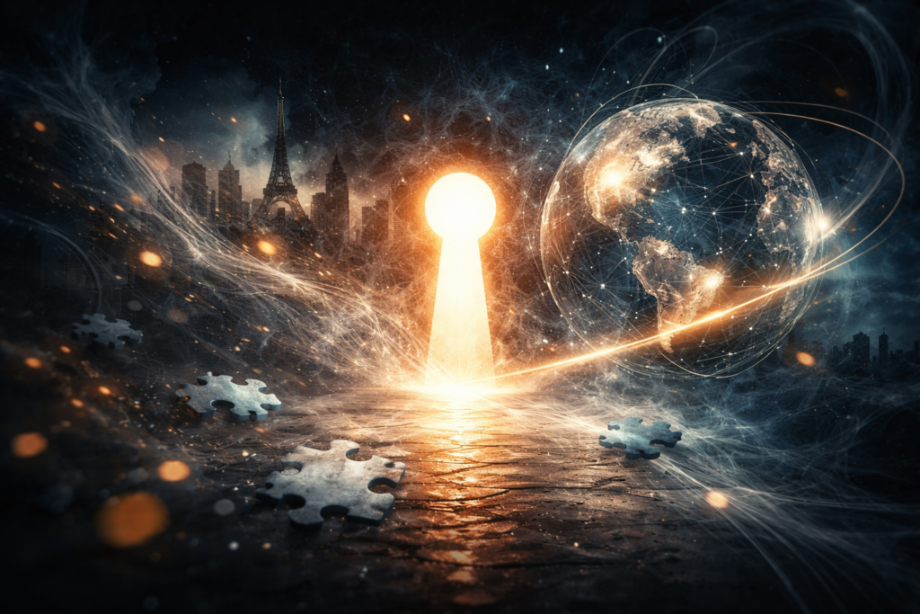 Abstract visual representing universal storytelling and accessibility in global thriller market