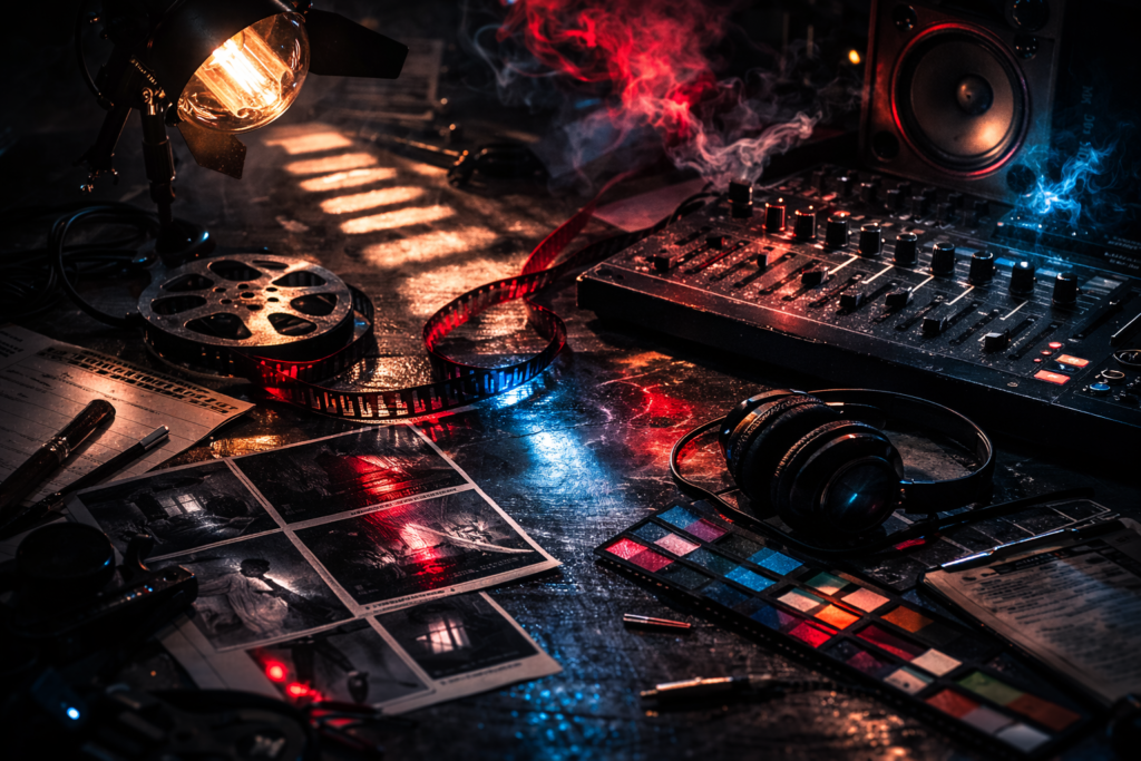 Thriller filmmaking techniques strengthened by lighting sound and art direction