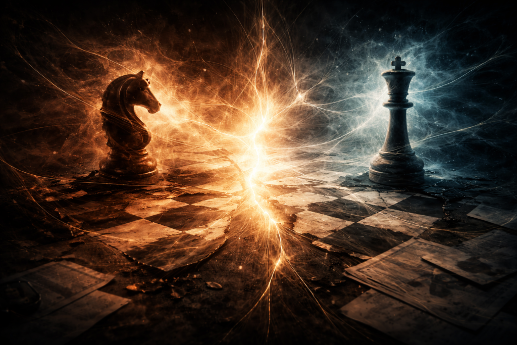 Abstract symbolic image representing foil dynamics between protagonist and psychological thriller secondary characters