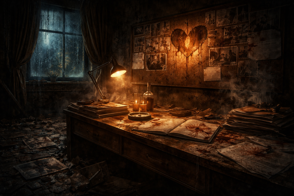 abstract depiction of emotional aftermath and consequence in a psychological thriller plot