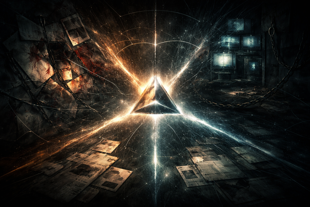 Abstract representation of alignment in psychological thriller writing between psychology plot and atmosphere